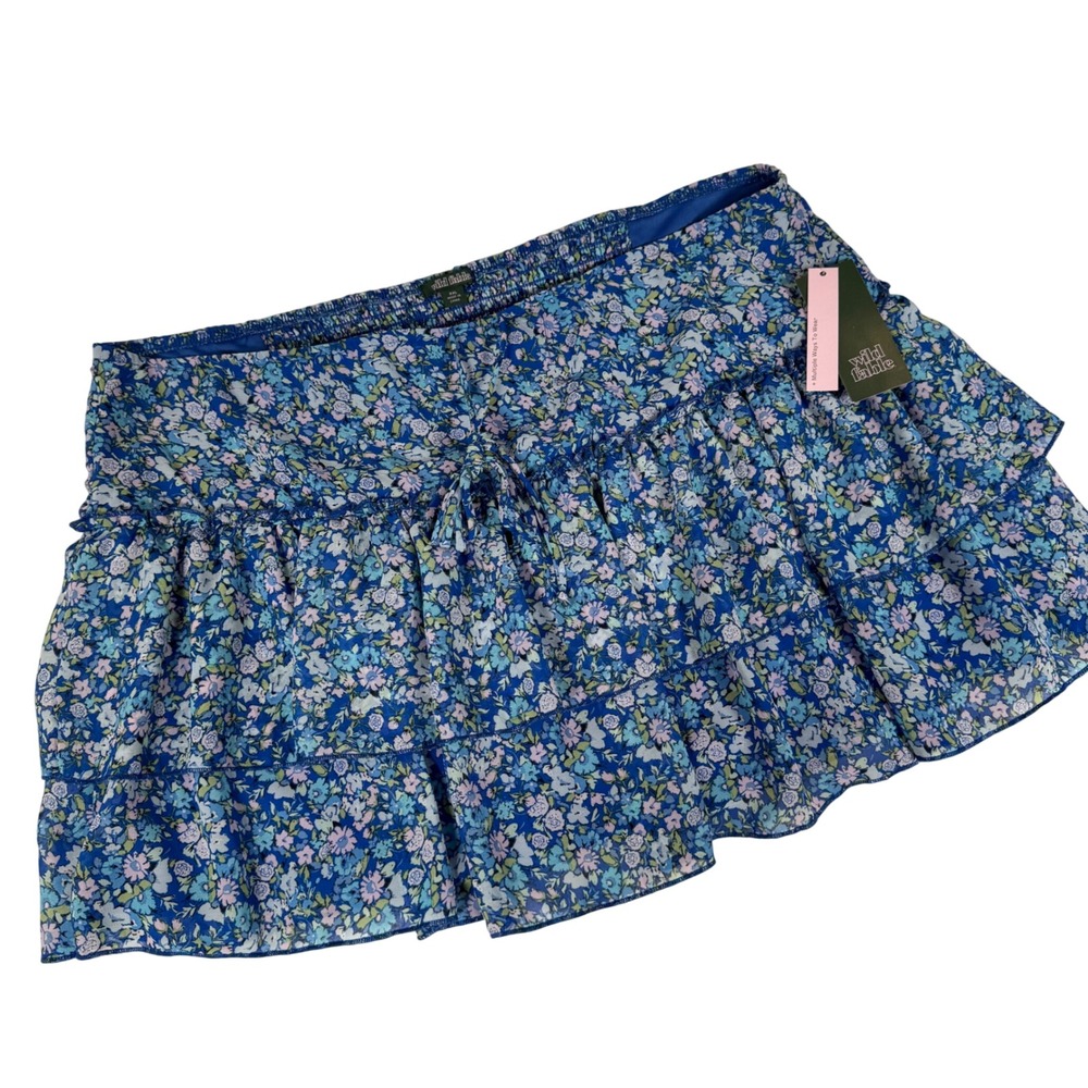 Wild Fable Skirt Women XXL Blue Floral Boho Romantic Tiered Smocked Mini New